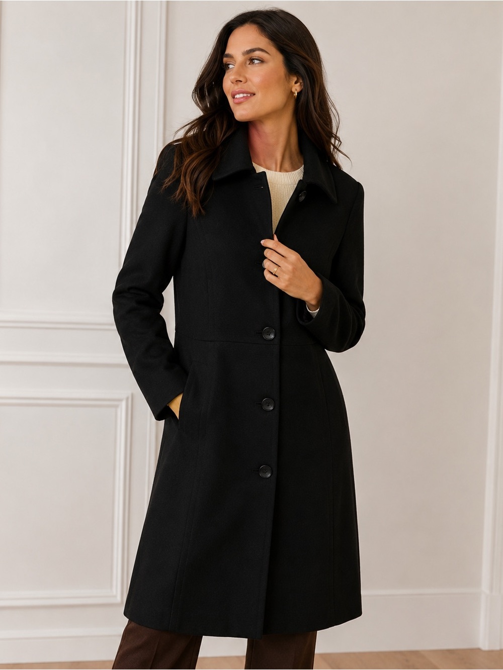 Vintage Talbots Petite Black Long Coat Women’s Size 8 Classic Button Front Lined